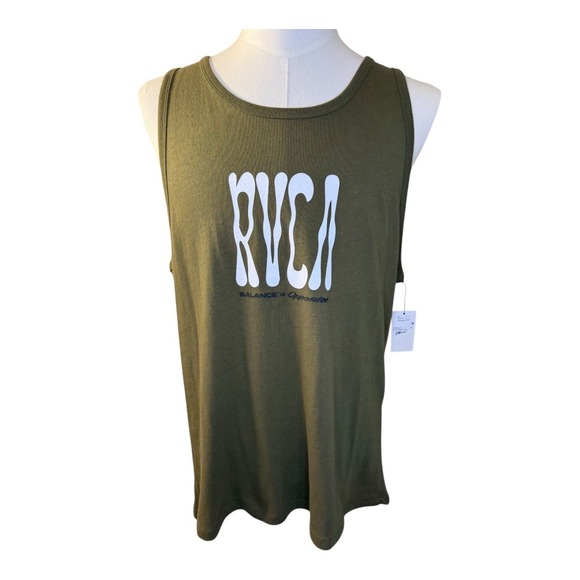 RVCA On My Nerve Tank Top Graphic Sleeveless Olive Green Casual Mens‎ Medium - Picture 1 of 5